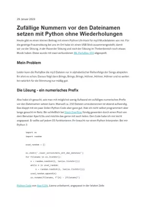 Text: Zufällige Nummern vor den Dateinamen setzen mit Python