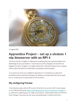 Text: Apprentice Project - set up a stratum 1 ntp timeserver with an RPi 4