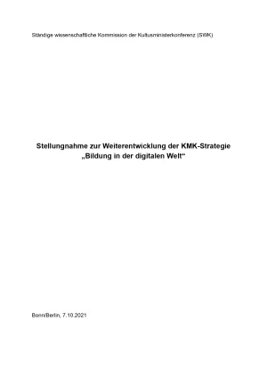 Text: Stellungnahme zur Weiterentwicklung der KMK-Strategie „Bildung in der digitalen Welt“
