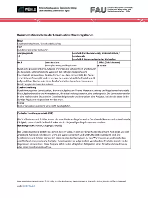 Unterrichtsplanung: Dokumentationsschema der Lernsituation: Warenregalzonen