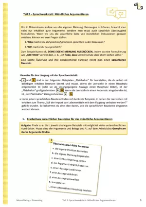 Arbeitsblatt: Streaming | MonoDiaLog | Teil 2: Sprachwerkstatt: Mündliches Argumentieren