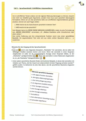 Arbeitsblatt: Insektenburger | MonoDiaLog und MultiDiaLog | Teil 3: Sprachwerkstatt: Schriftliches Argumentieren