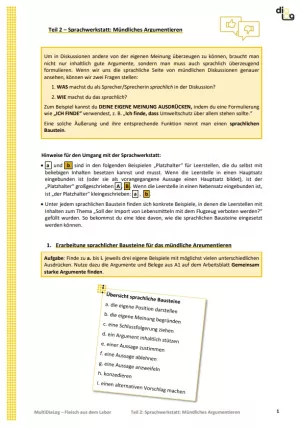 Arbeitsblatt: Fleisch aus dem Labor | MultiDiaLog | Teil 2: Sprachwerkstatt: Mündliches Argumentieren