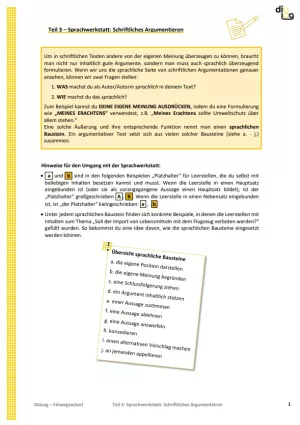 Arbeitsblatt: Einwegtüten | MonoDiaLog und MultiDiaLog | Teil 3: Sprachwerkstatt: Schriftliches Argumentieren