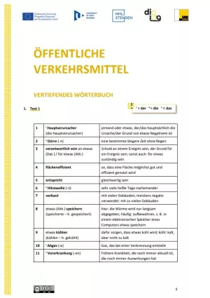 Text: Öffentliche Verkehrsmittel | Vertiefendes Wörterbuch