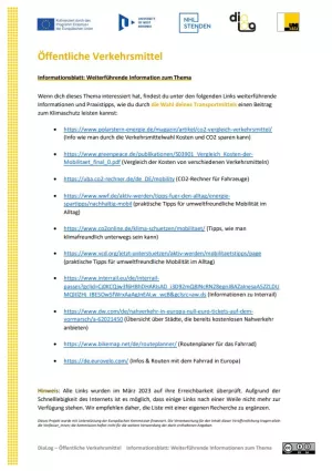 Text: Öffentliche Verkehrsmittel | Weiterführende Informationen