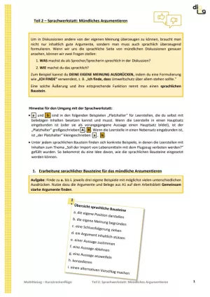 Arbeitsblatt: Kurzstreckenflüge | MultiDiaLog | Teil 2: Sprachwerkstatt: Mündliches Argumentieren