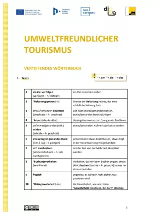 Text: Umweltfreundlicher Tourismus | Vertiefendes Wörterbuch