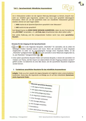 Arbeitsblatt: Einwegtüten | MonoDiaLog | Teil 2: Sprachwerkstatt: Mündliches Argumentieren
