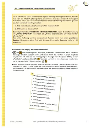 Arbeitsblatt: Streaming | MonoDiaLog und MultiDiaLog | Teil 3: Sprachwerkstatt: Schriftliches Argumentieren