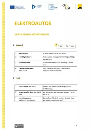 Text: Elektroautos | Vertiefendes Wörterbuch