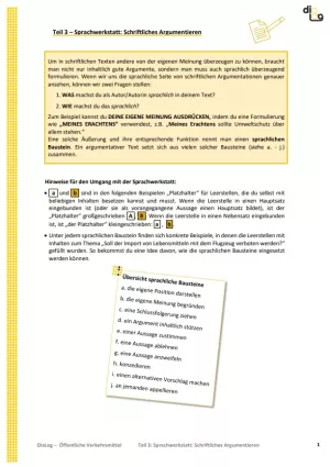 Arbeitsblatt: Öffentliche Verkehrsmittel | MonoDiaLog und MultiDiaLog | Teil 3: Sprachwerkstatt: Schriftliches Argumentieren