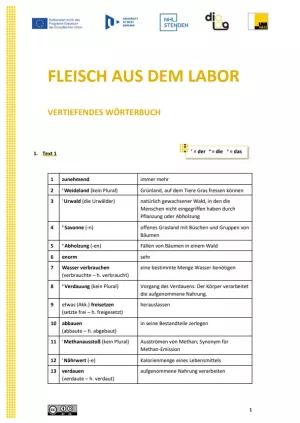 Text: Fleisch aus dem Labor | Vertiefendes Wörterbuch