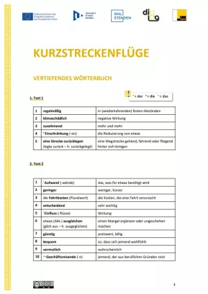 Text: Kurzstreckenflüge | Vertiefendes Wörterbuch