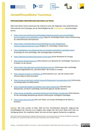 Text: Umweltfreundlicher Tourismus | Weiterführende Informationen