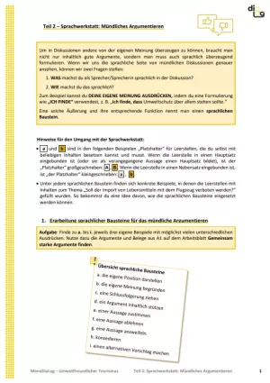 Arbeitsblatt: Umweltfreundlicher Tourismus | MonoDiaLog | Teil 2: Sprachwerkstatt: Mündliches Argumentieren