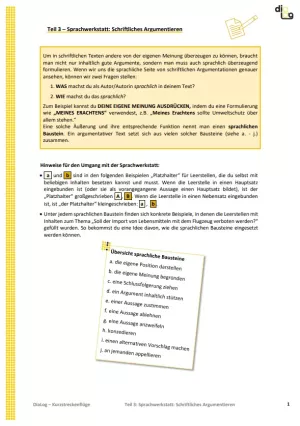 Arbeitsblatt: Kurzstreckenflüge | MonoDiaLog und MultiDiaLog | Teil 3: Sprachwerkstatt: Schriftliches Argumentieren