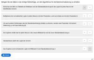 Lernspiel: C9-4 Sort the Paragraphs: Algorithmus bei der Batchnormalisierung. Quiz zum Video