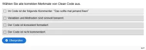 Lernspiel: G4-3 Multiple Choice: Clean Code. Quiz zum Video