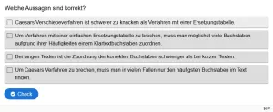 Lernspiel: B5-2 Historische Verschlüsselung brechen. Quiz zum Arbeitsblatt