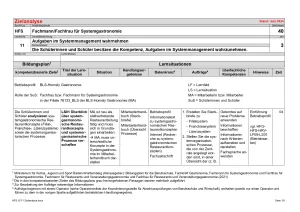 Unterrichtsplanung: Zielanalyse Lernfeld 11 - Aufgaben im Systemmanagement wahrnehmen (DOCX)
