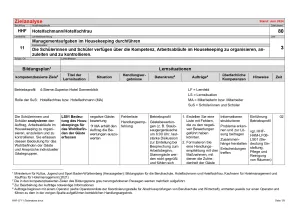 Unterrichtsplanung: Zielanalyse Lernfeld 11 - Managementaufgaben im Housekeeping durchführen (DOCX)