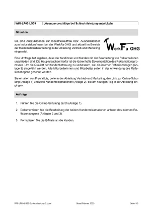 Unterrichtsbaustein: Lernsituation Lernfeld 3 - Lösungsvorschläge bei Schlechtleistung entwickeln (Version Schüler/in) (DOCX)