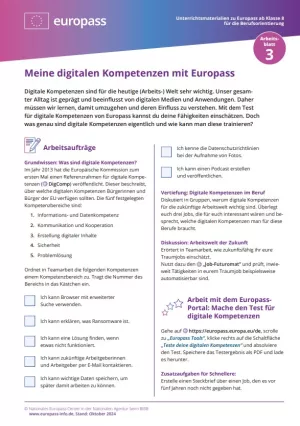 Arbeitsblatt: Meine digitalen Kompetenzen mit Europass