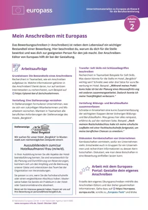 Arbeitsblatt: Mein Anschreiben mit Europass
