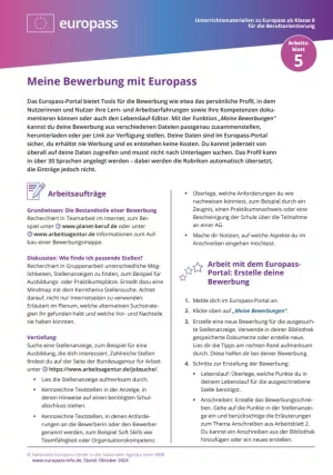 Arbeitsblatt: Meine Bewerbung mit Europass