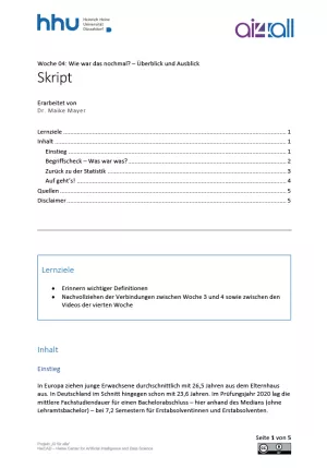 Kurs: Woche 4 | Wie war das nochmal? Überblick und Ausblick (PDF)