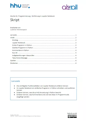 Kurs: Woche 1 | Programmierung | Einführung in Jupyter Notebook (PDF)