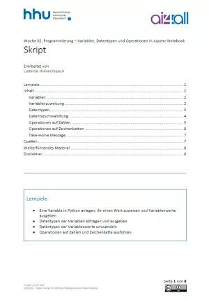 Kurs: Woche 2 | Programmierung | Variablen, Datentypen und Operationen in Jupyter Notebook (PDF)
