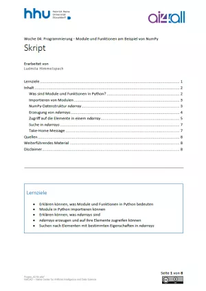 Kurs: Woche 4 | Programmierung | Module und Funktionen am Beispiel von NumPy (PDF)