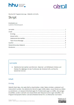 Kurs: Woche 4 | Programmierung | Statistik mit SciPy (PDF)
