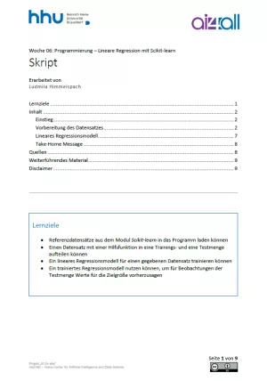 Kurs: Woche 6 | Programmierung | Lineare Regression mit Scikit-learn (PDF)