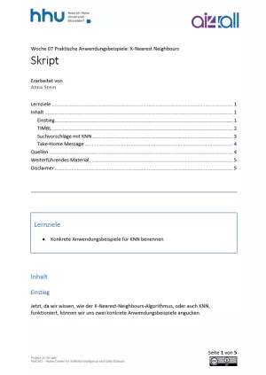 Kurs: Woche 7 | Anwendungsbeispiele | K-Nearest Neighbours (PDF)