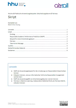 Kurs: Woche 8 | Anwendungsbeispiele | Entscheidungsbäume &amp; Fairness (PDF)
