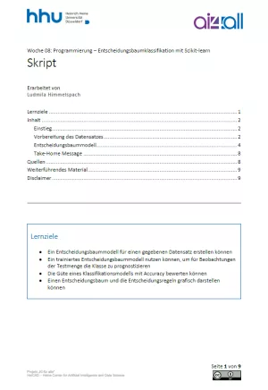 Kurs: Woche 8 | Programmierung | Entscheidungsbaumklassifikation mit Scikit-learn (PDF)