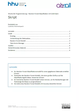 Kurs: Woche 8 | Programmierung | Random Forest-Klassifikation mit Scikit-learn (PDF)