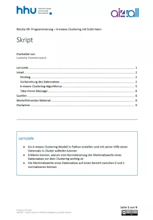 Kurs: Woche 9 | Programmierung | k-means Clustering mit Scikit-learn (PDF)