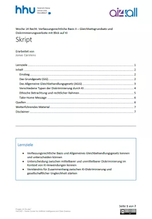 Kurs: Woche 14 | Recht | Verfassungsrechtliche Basis II - Gleichheitsgrundsatz und Diskriminierungsverbote mit Blick auf KI (PDF)