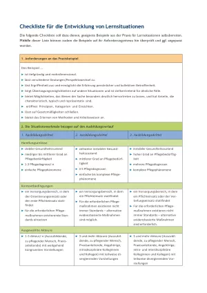 Unterrichtsplanung: Handreichung für die Pflegeausbildung am Lernort Pflegeschule | Checkliste für die Entwicklung von LS