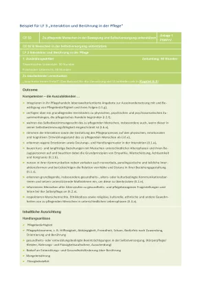 Unterrichtsplanung: Handreichung für die Pflegeausbildung am Lernort Pflegeschule | Beispiel für LF3