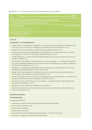 Unterrichtsplanung: Handreichung für die Pflegeausbildung am Lernort Pflegeschule | Beispiel für LF1