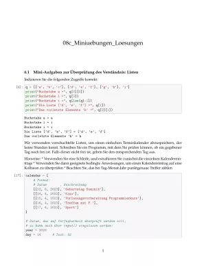 Ubung: C8c Miniübungen: Listen und Sequenzdatentypen Lösung - Pythonkurs (PDF)