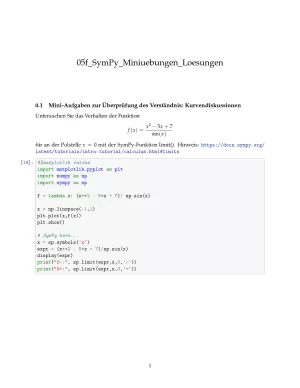 Ubung: G5f SymPy: Miniübungen: Kurvendiskussion Lösungen - Pythonkurs (PDF)