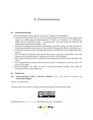 Unterrichtsbaustein: C10 Zusammenfassung des Lernmoduls - Pythonkurs (PDF)
