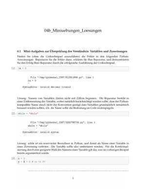 Ubung: B4b Miniübungen: Variablen und Zuweisungen Lösungen - Pythonkurs (PDF)