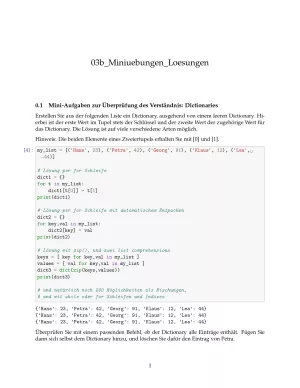 Ubung: D3b Miniübungen: Dictionaries Lösungen - Pythonkurs (PDF)